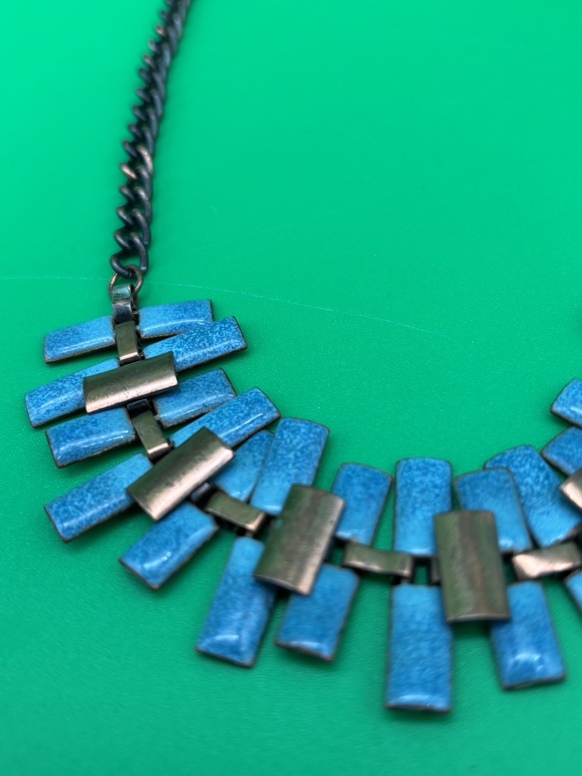 Vintage Estate MCM High End Enameled Copper 23.5” Modernist Statement Necklace