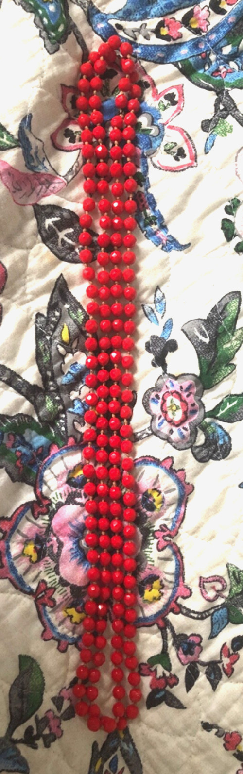 Vtg Red Glass Faceted Beaded Necklace Hand Knotted Extra Long 32 inches no clasp