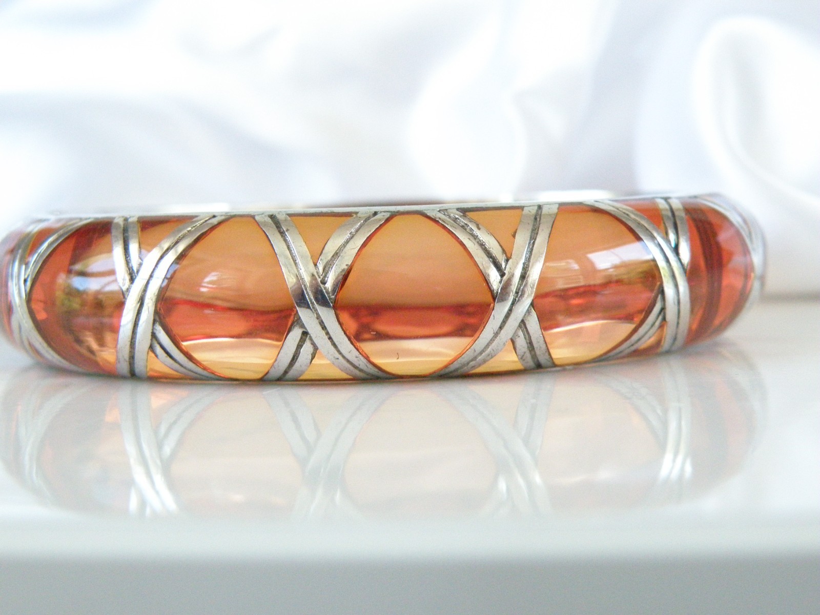 Angelique de Paris Sterling Silver Bamboo Thick Hinged Bracelet 7.5″