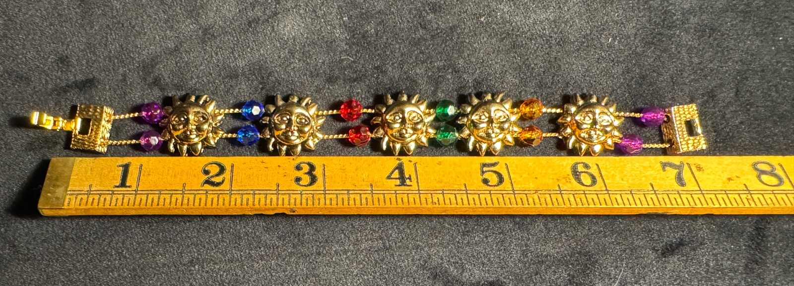 Meier & Frank Tacoa Vintage Metal Sun Charm Rainbow Slide Bracelet Original Box