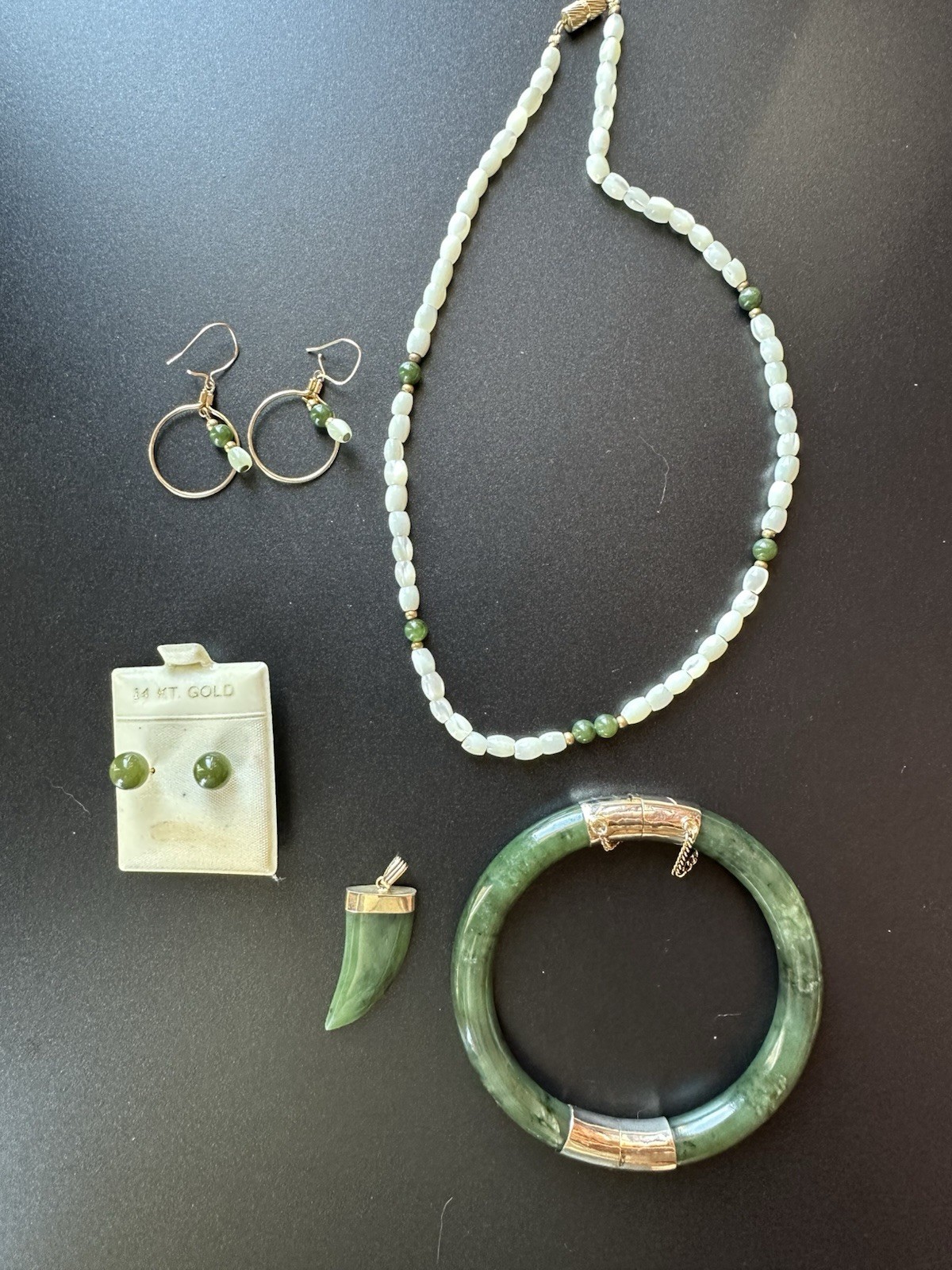 Vintage Jade Bangle LOT Pendant Necklace Earrings Lot