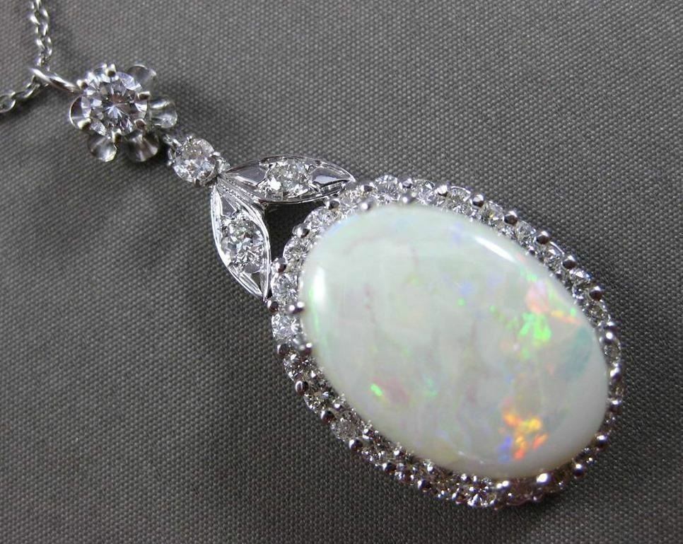 ANTIQUE MASSIVE 10.19CT DIAMOND & OPAL 14KT WHITE GOLD PENDANT E/F VS VVS #24009
