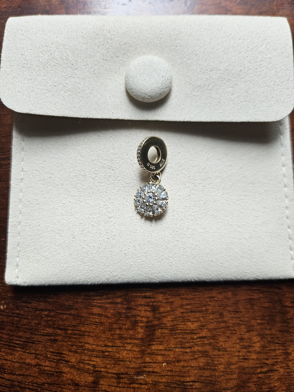 Pandora 14k Solid Y. Gold CZ Embellished Floral Drop Dangle Charm Retired 🌼