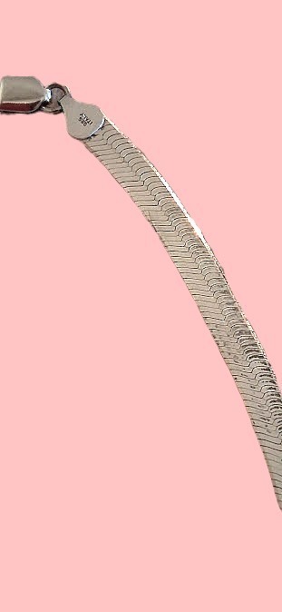 Vintage Italy 925 Sterling Silver Long Herringbone Chain Necklace 20″ X 1/4″