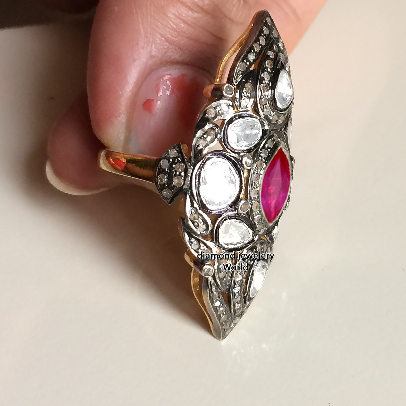 2.82ct Rose Antique Cut Diamond Ruby Studded Silver Vintage Amazing Ring Jewelry