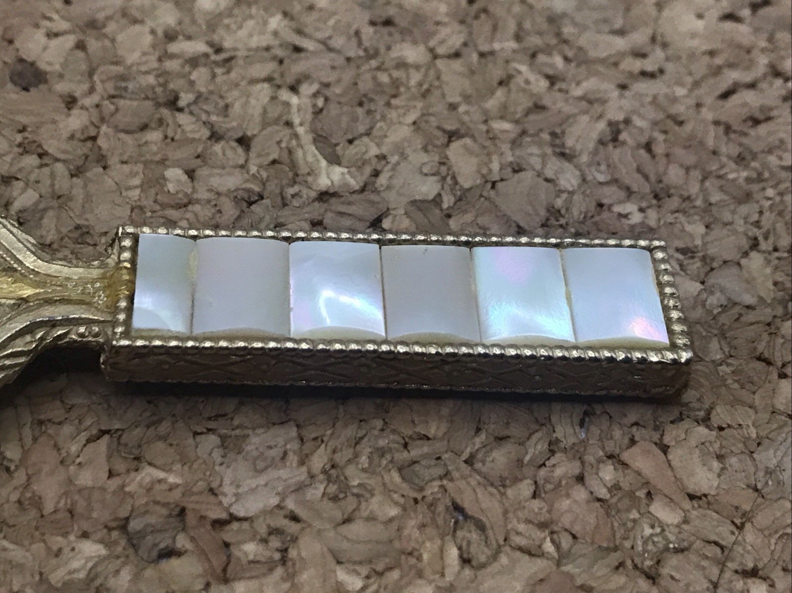 Beautiful Art Deco Ornate Gold Mother of Pearl Magnifying Glass Circa 1920’s 4”