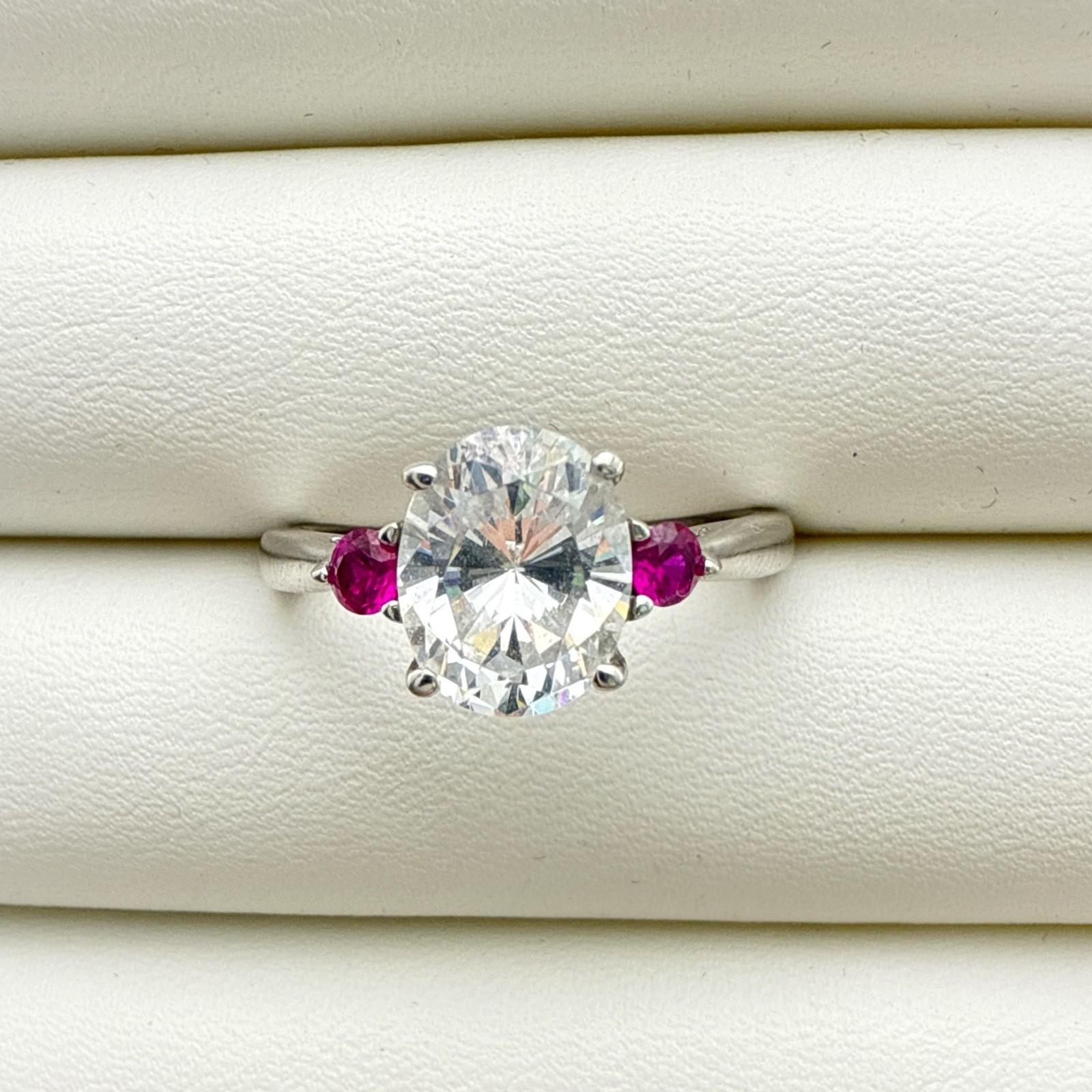 Jean Dousset Sterling Silver Ring Oval Cocktail Gemstone Pink sz 9 HSN Luxury JD