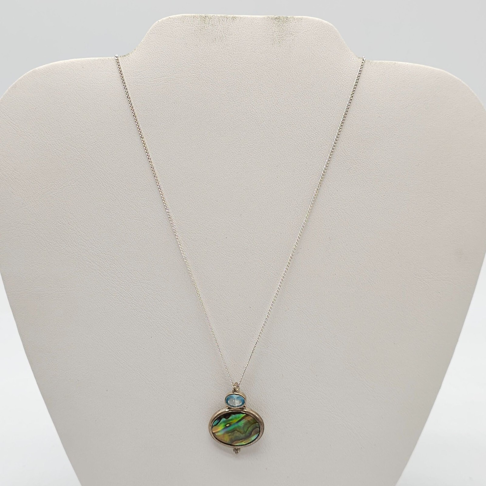 Vintage Paua Abalone Shell Blue Topaz Sterling Silver Necklace