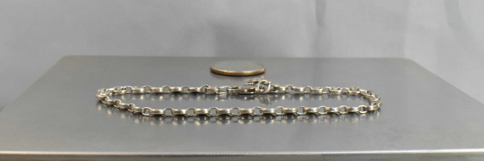 925 Silver Vintage Ankle Bracelet 9″ Anchor Link 9 g Save the Turtles Charm