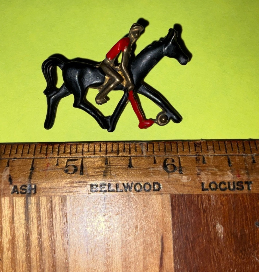 Vintage Mid Century Enamel Polo Player Rider on Horse Equestrian Pin