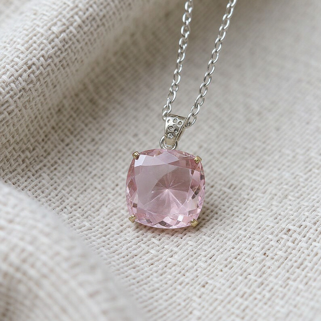 High Quality Pink Sapphire Cushion Necklace 70-80Ct, Gemstone Pendant
