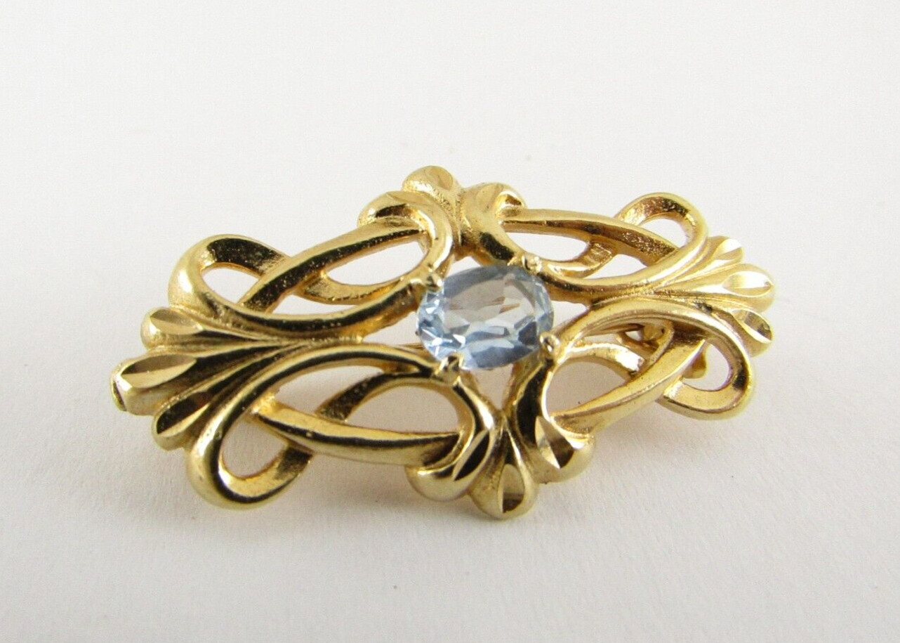 Blue Stone Leaves Art Nouveau Brooch Sterling Silver VTG Estate 1930’s-1950’s