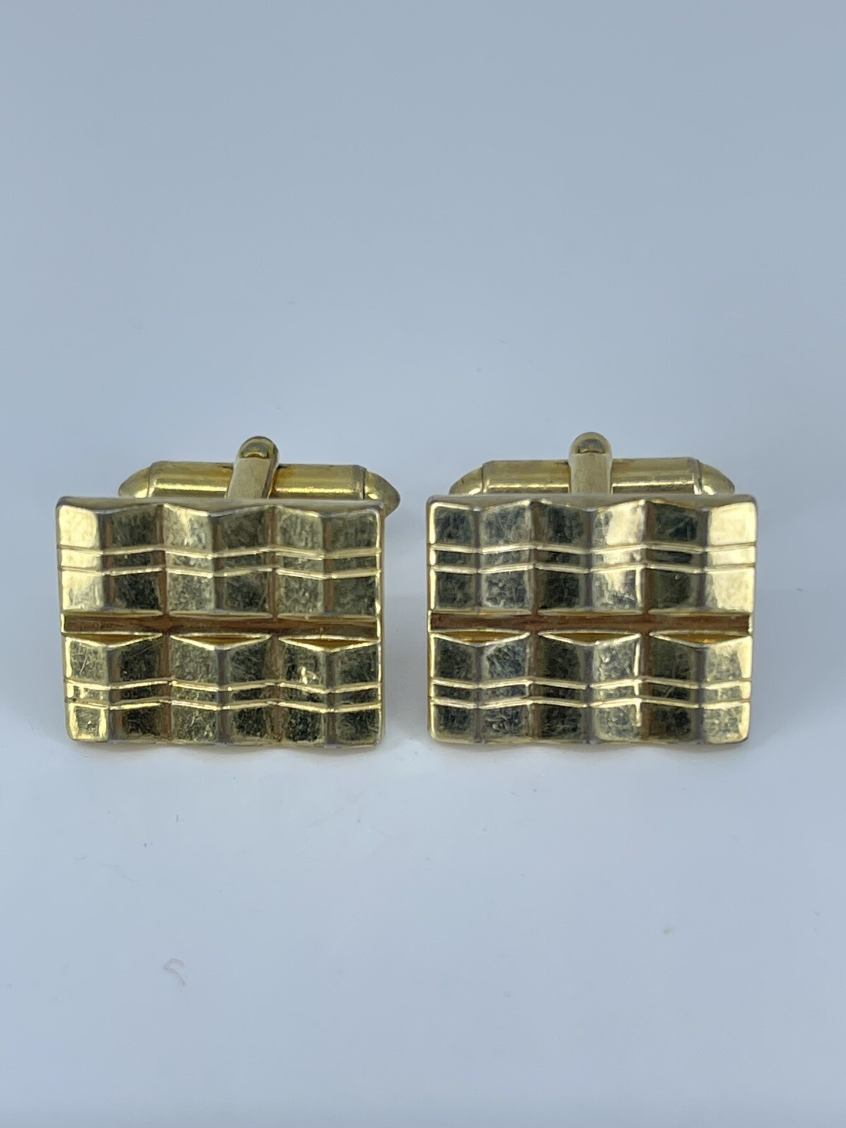 Vintage Hadley 10K RGP cufflinks gold tone louver design etched accent 7/8″