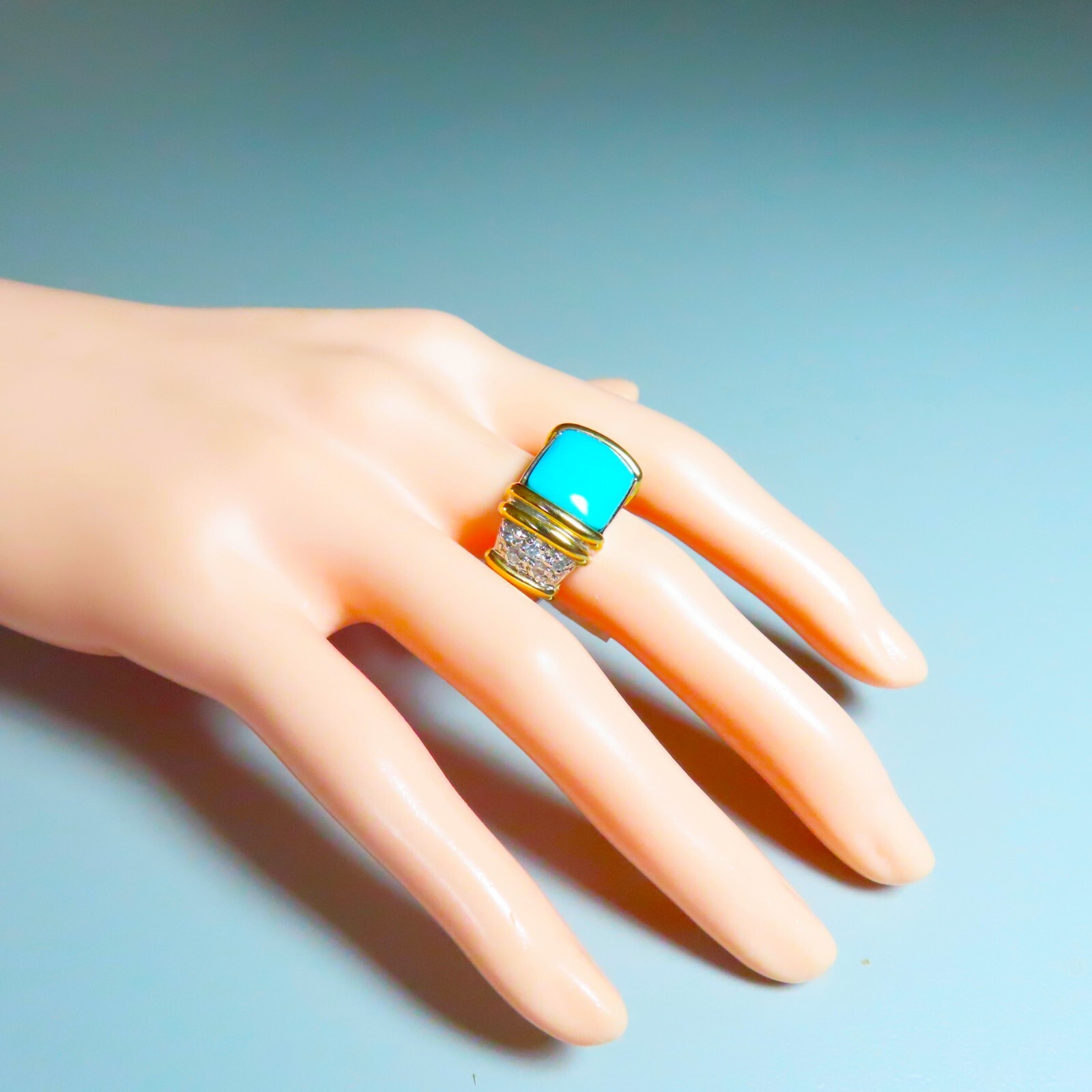 Vintage Turquoise 14k Gold Vermeil Goshenite Beryl Sterling Silver Ring