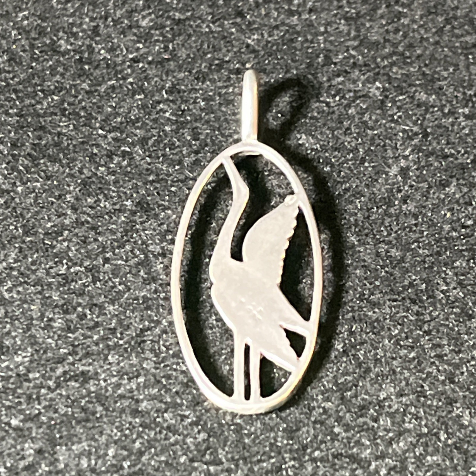 Vintage Egret Crane Heron Bird 925 Sterling Silver Pendant Bird Diamond cut