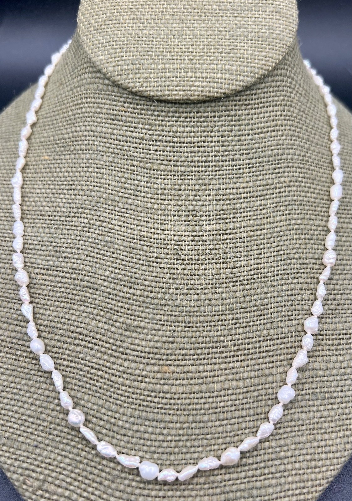 VTG Hand Knotted Freshwater Rice Pearl Necklace Sterling Silver Filigree Clasp