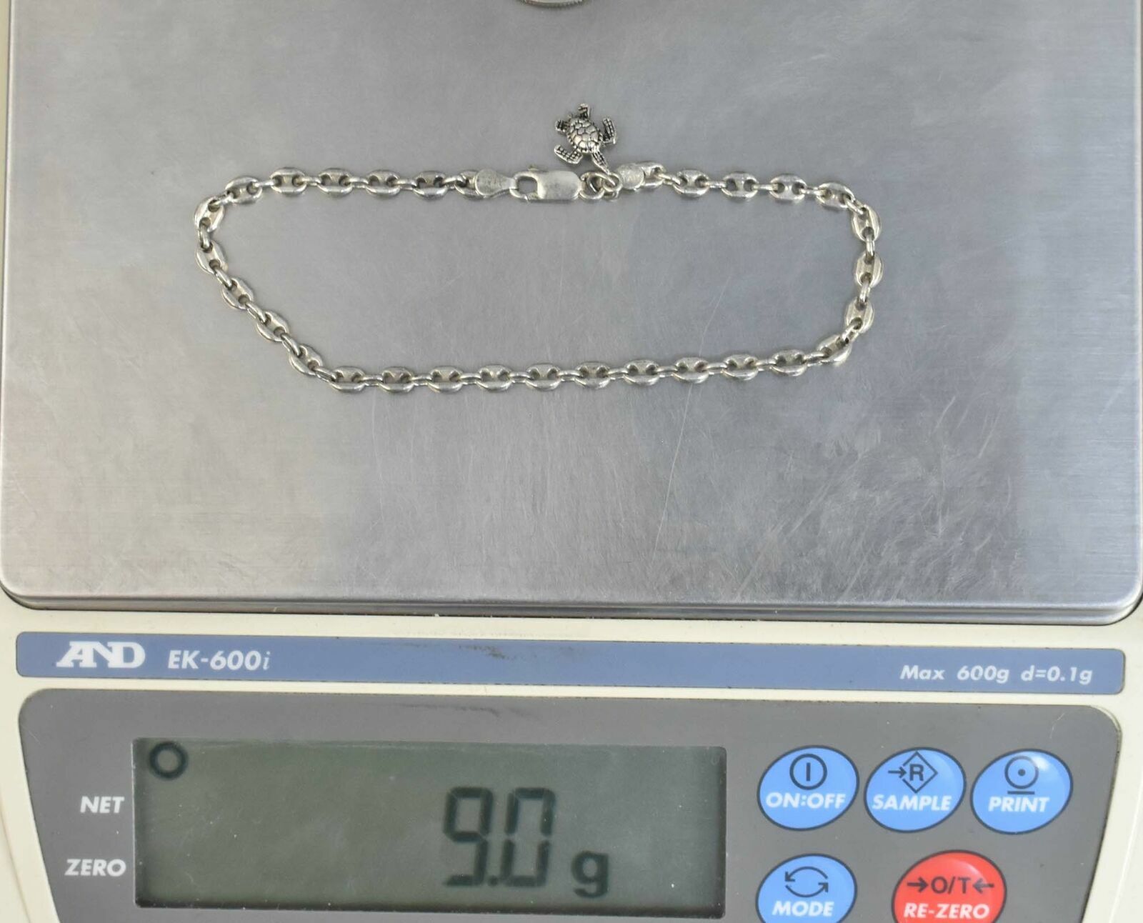 925 Silver Vintage Ankle Bracelet 9″ Anchor Link 9 g Save the Turtles Charm