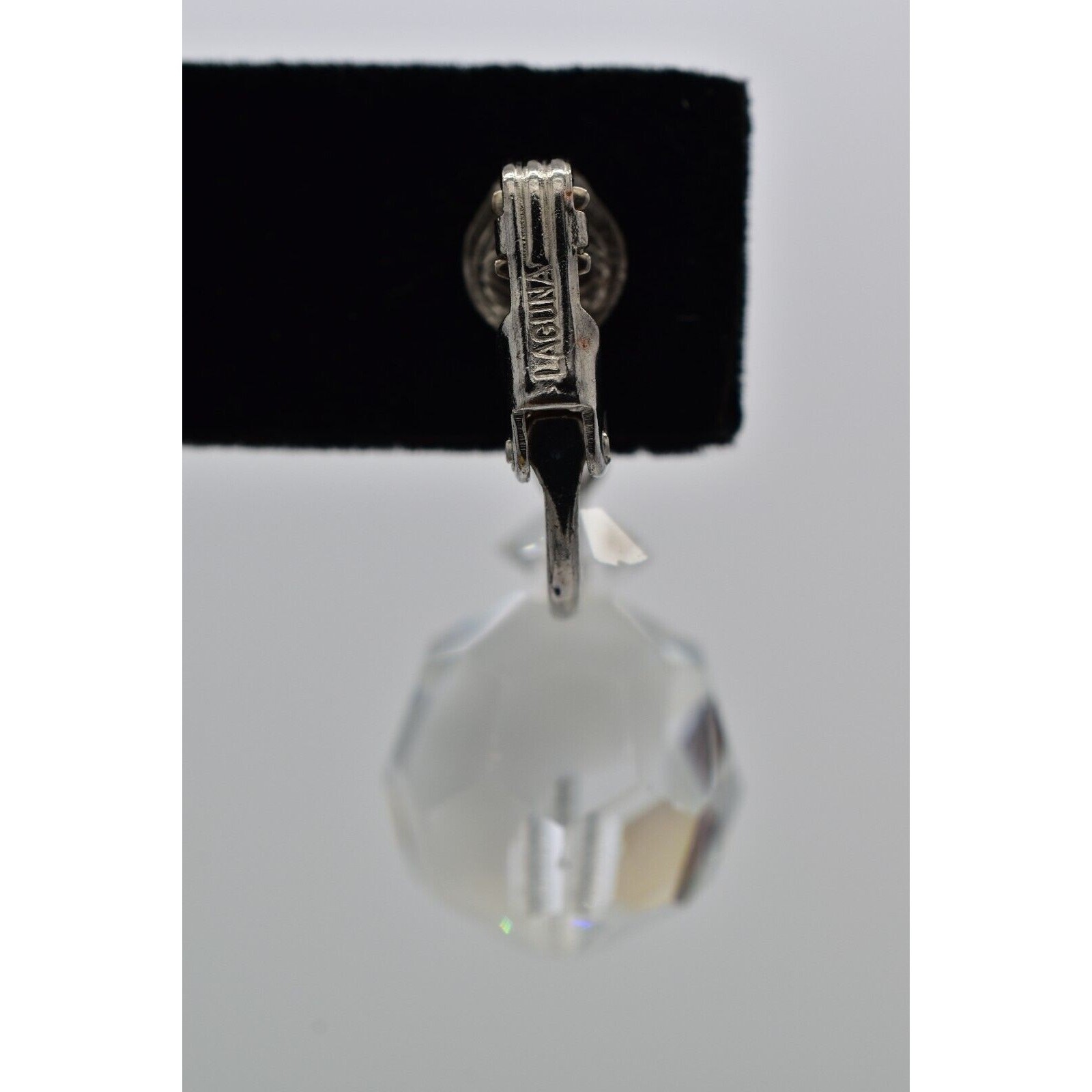 Vintage Crystal Clip On Earrings Silver Dangle Clear Ball Drop Glam 1950s A24