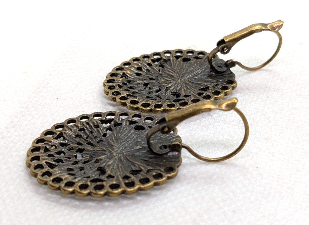 10 Bronze Colored Earring Blanks Bezel Settings Filigree Border Cabochon Base
