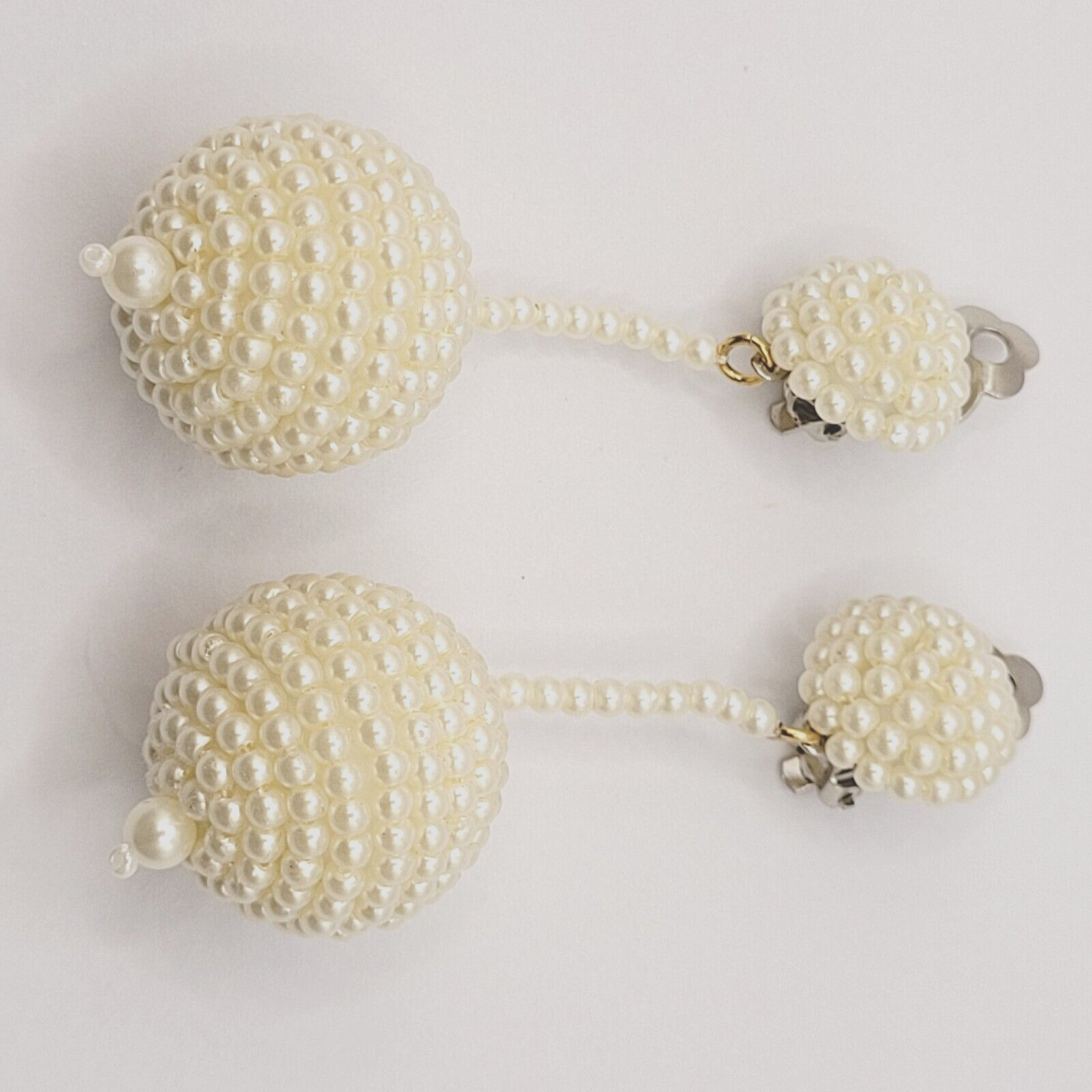 Unique Ball Drop Dangle with Faux Pearl Long Beaded Costume Clip On Earrings