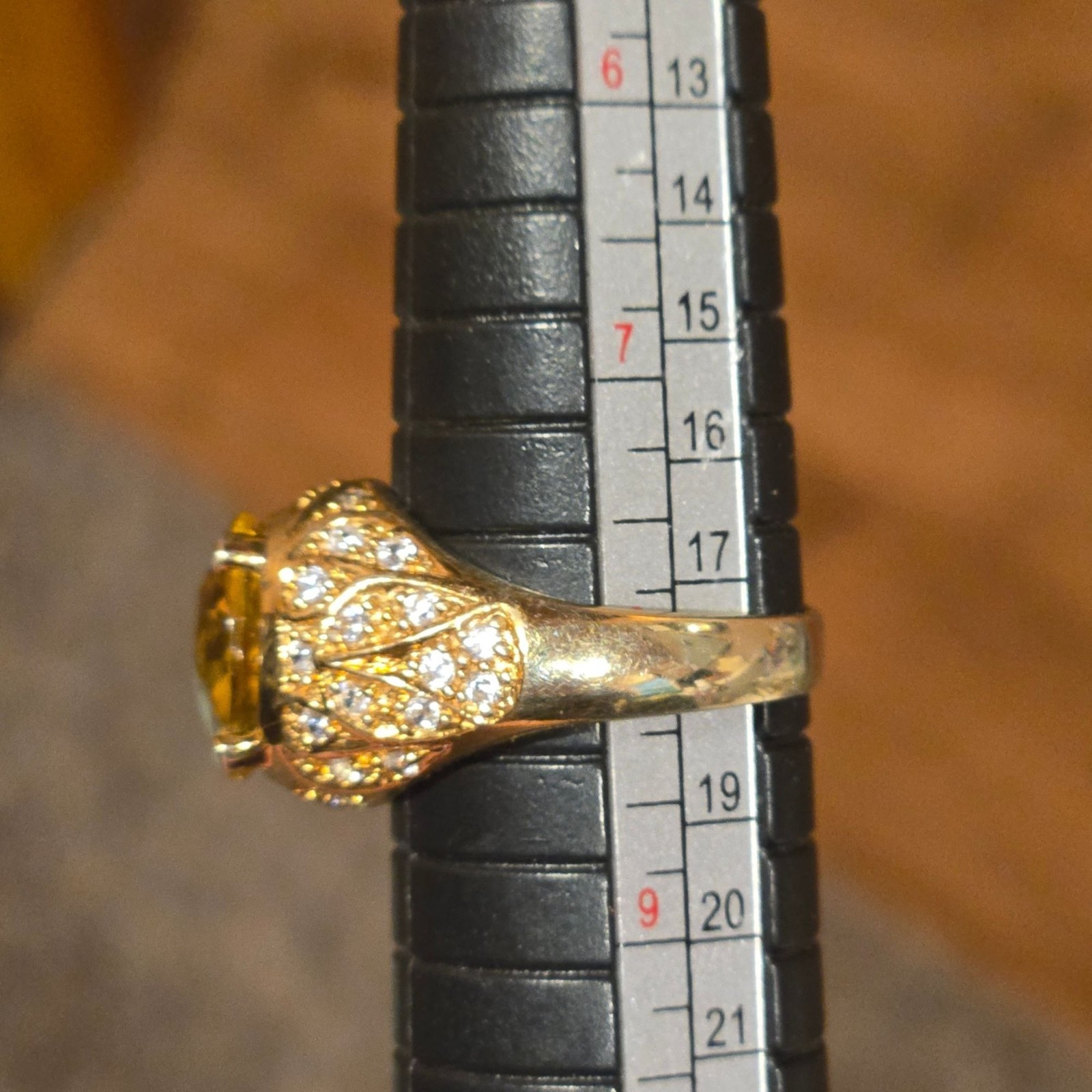 Vintage Citrine Cocktail Ring 925 Sterling Silver Vermeil Gold Tone Statement