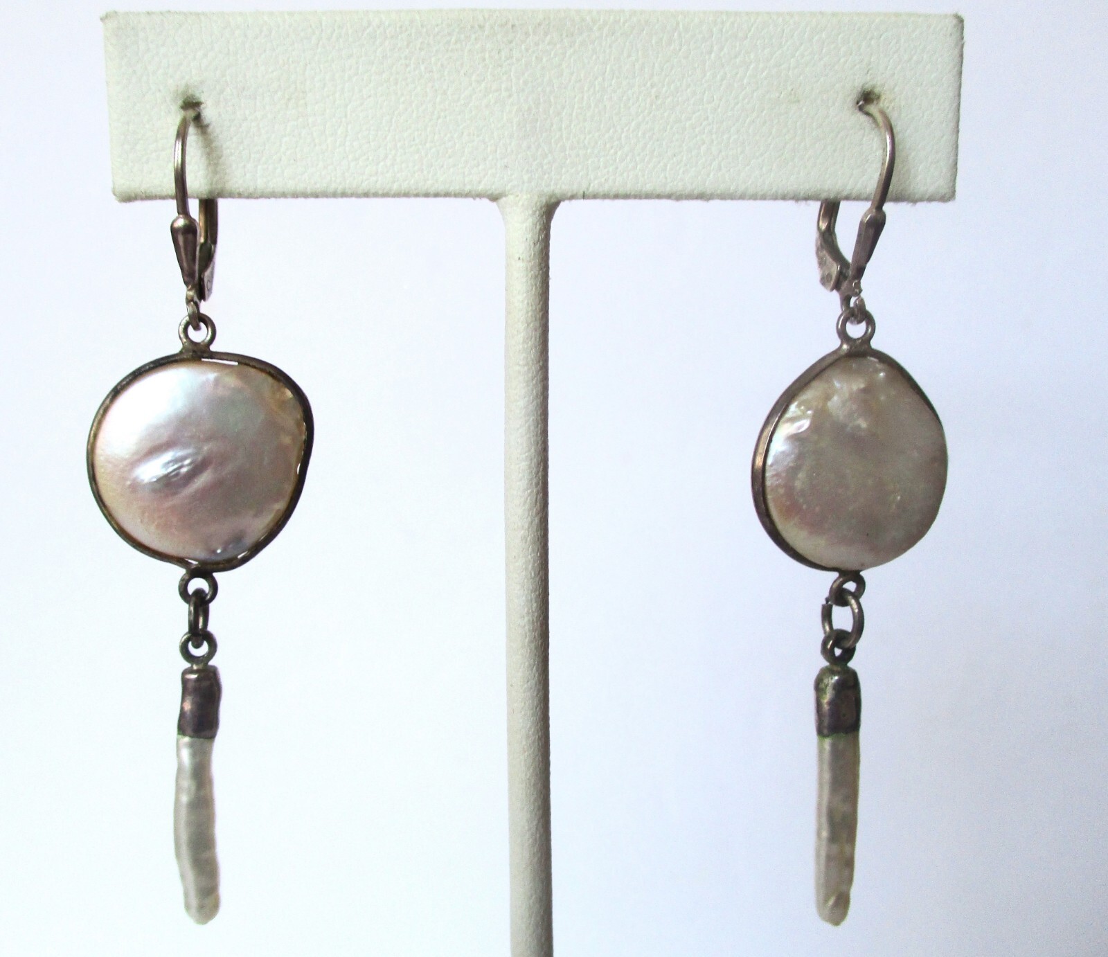 Pair of Vintage 2 1/2-Inch Coin Pearl Earrings With Drop/Boho/Shabby Chic/Hippie