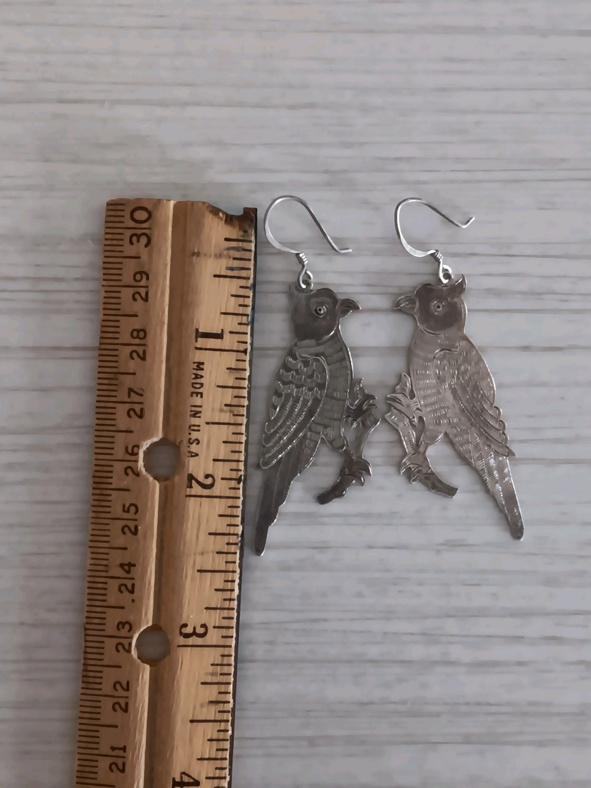 Vintage Silver-Tone Parrot Bird Shaped Dangle Earrings