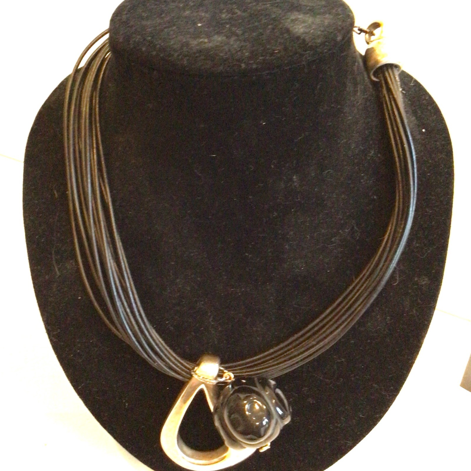 SPECIAL SEBBAG VON MUSULIN NECKLACE STERLING PENDANTS HUGE BLACK CUT BEAD LOVELY