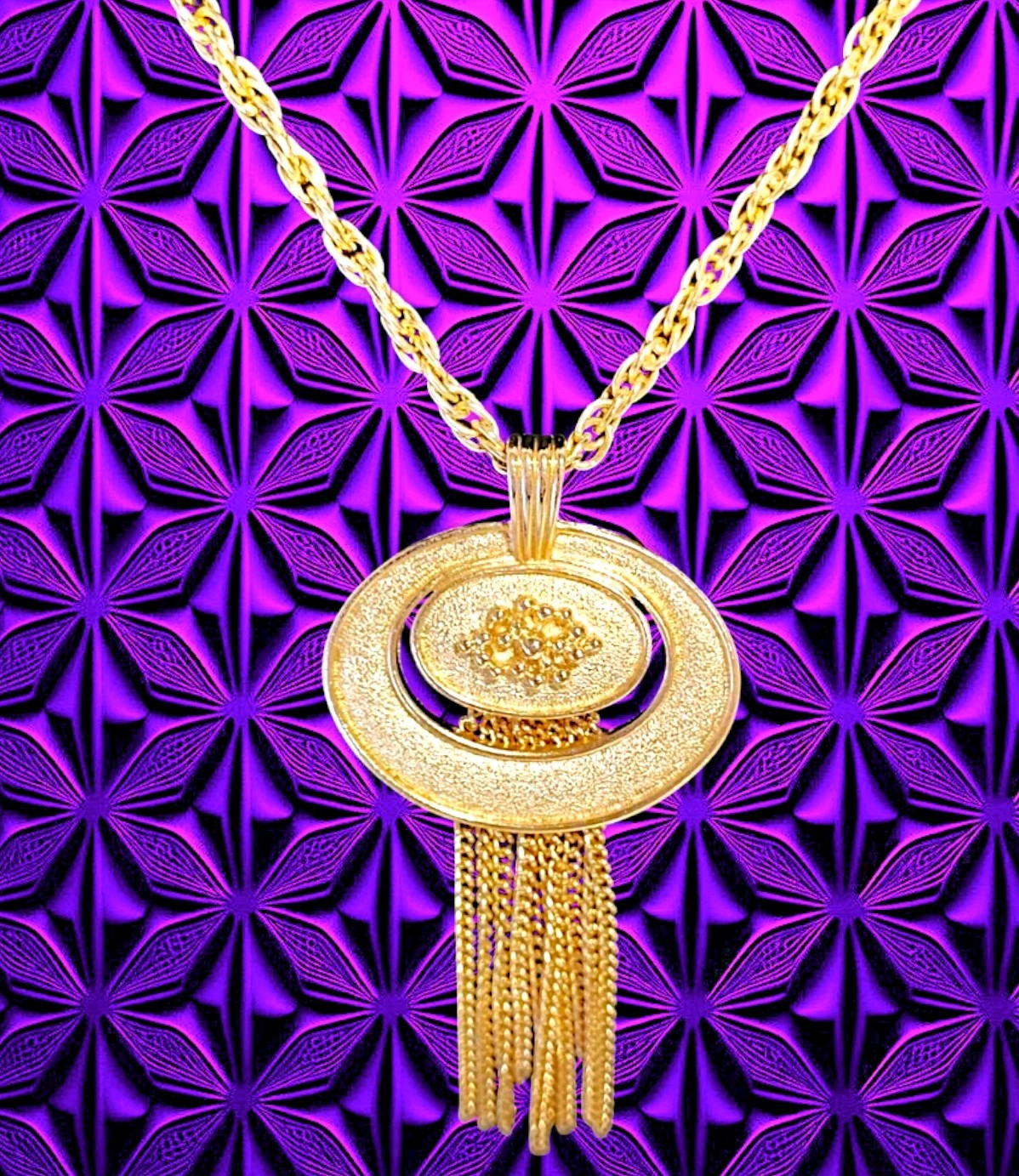 Avon Vintage Tassel Pendant Necklace Multi-Chain Fringe Brushed Gold 1980s