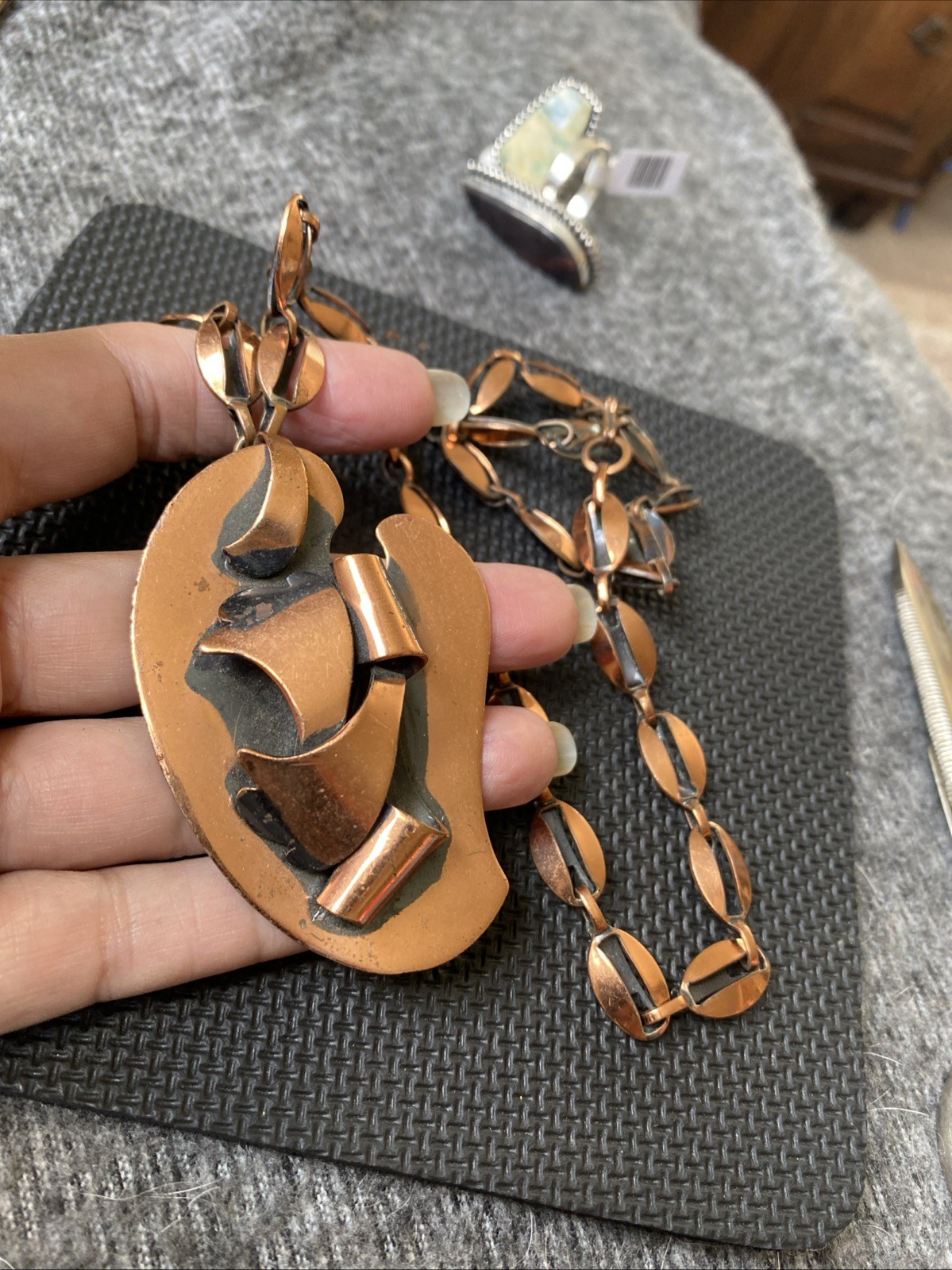 Vintage Modernist OJ Kunley Brutalist Copper Sculpture Hand Made Necklace!