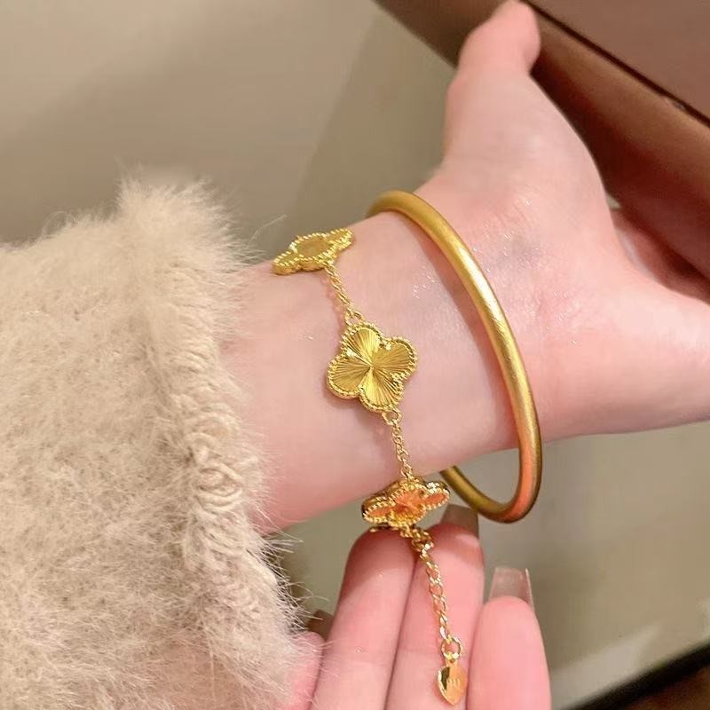 Gold Plated Clover Bracelet Bangle Set Lucky 4-Leaf Stackable Jewelry for woman