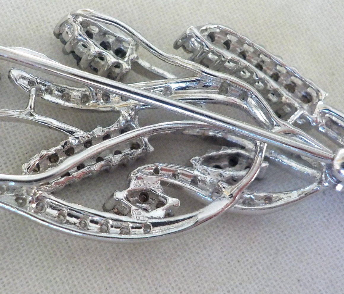 Estate 14K White Gold Bouquet Cluster Diamond Brooch -10.8 gms, 2.65 in, 1.52 ct
