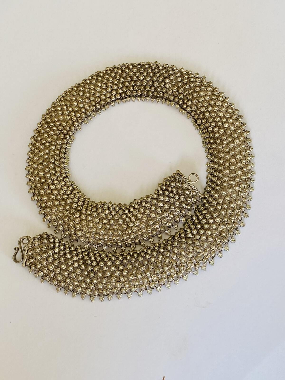 Heavy Vintage Sterling Silver Etruscan Cannetille Choker Link Necklace 95-Grams