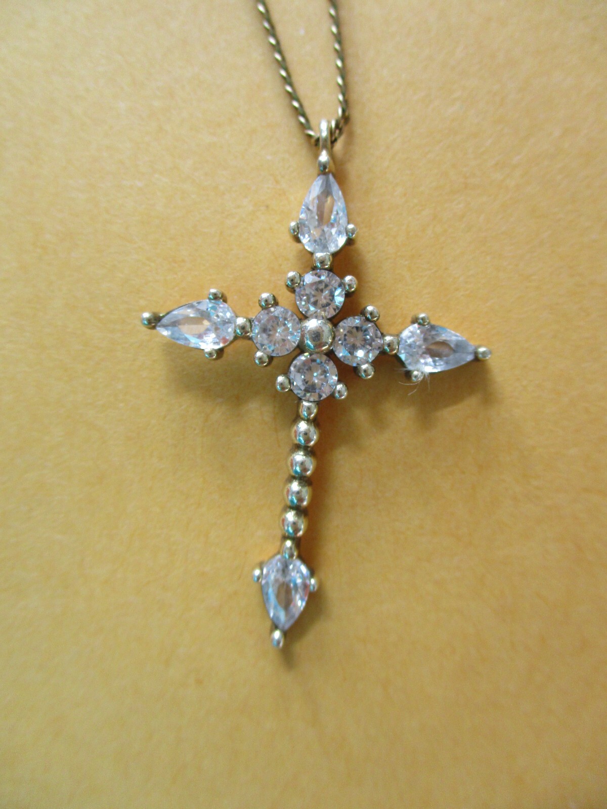 Fabulous Quality Gold Filled Faux Diamond Accented Cross & Necklace 22 Inches