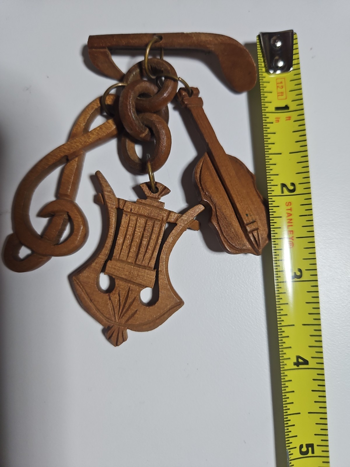 Vintage Guitar Brooch Pin Dangling Musical Notes Retro Music