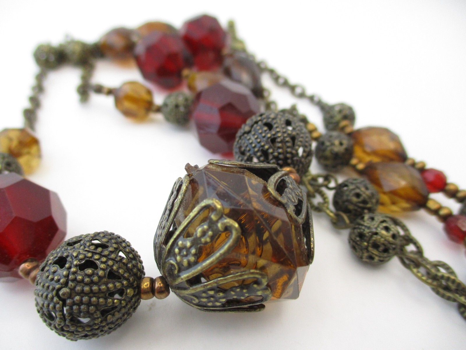 Vintage AVON Boho Acrylic Necklace Long 30″ + Fall Colors 5314