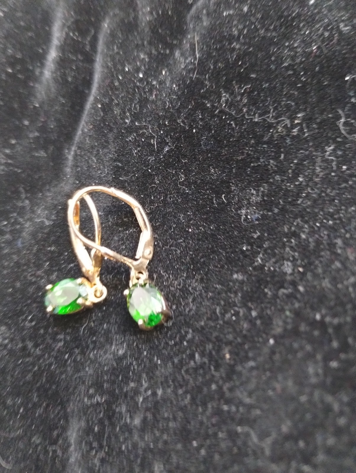 925 Sterling Silver/Gold Overlay Pierced Earrings green Rhinestone Drop Dangle
