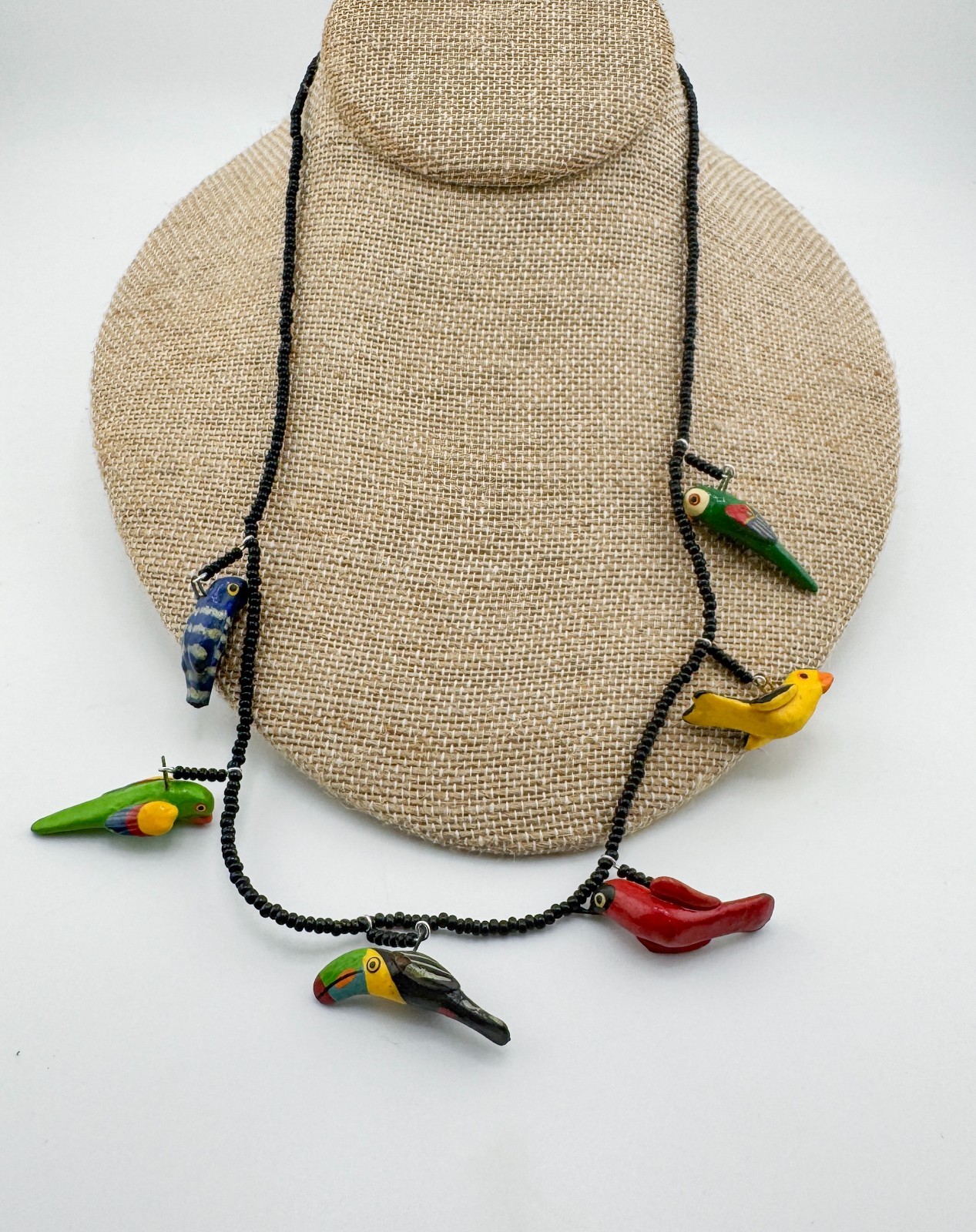 Vintage UPAVIM Guatemala Ceramic Bird Necklace Hand Painted Folk Art Fair Trade