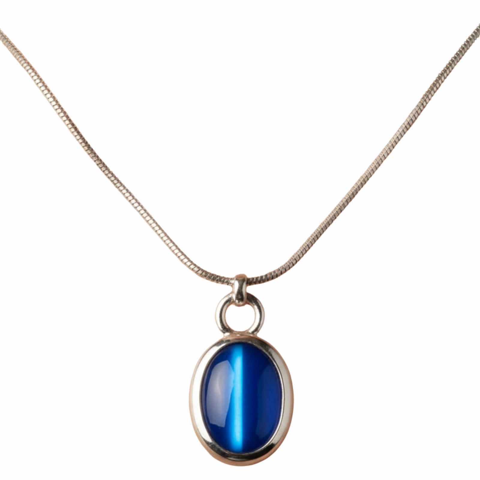 Vtg 2000s Deadstock Silver Tone Cobalt Blue Pendant Necklace 16″ Snake Chain Y2K