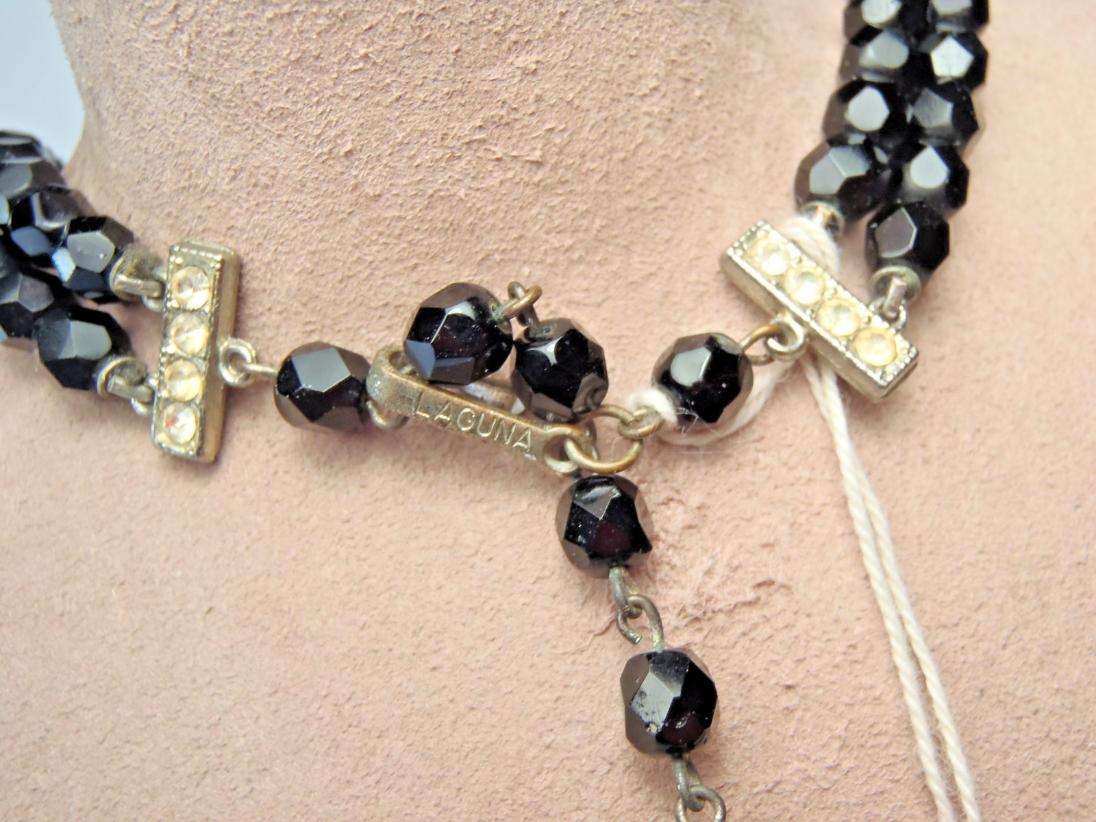 Vintage Laguna Black Faceted Glass Double-Strand Necklace