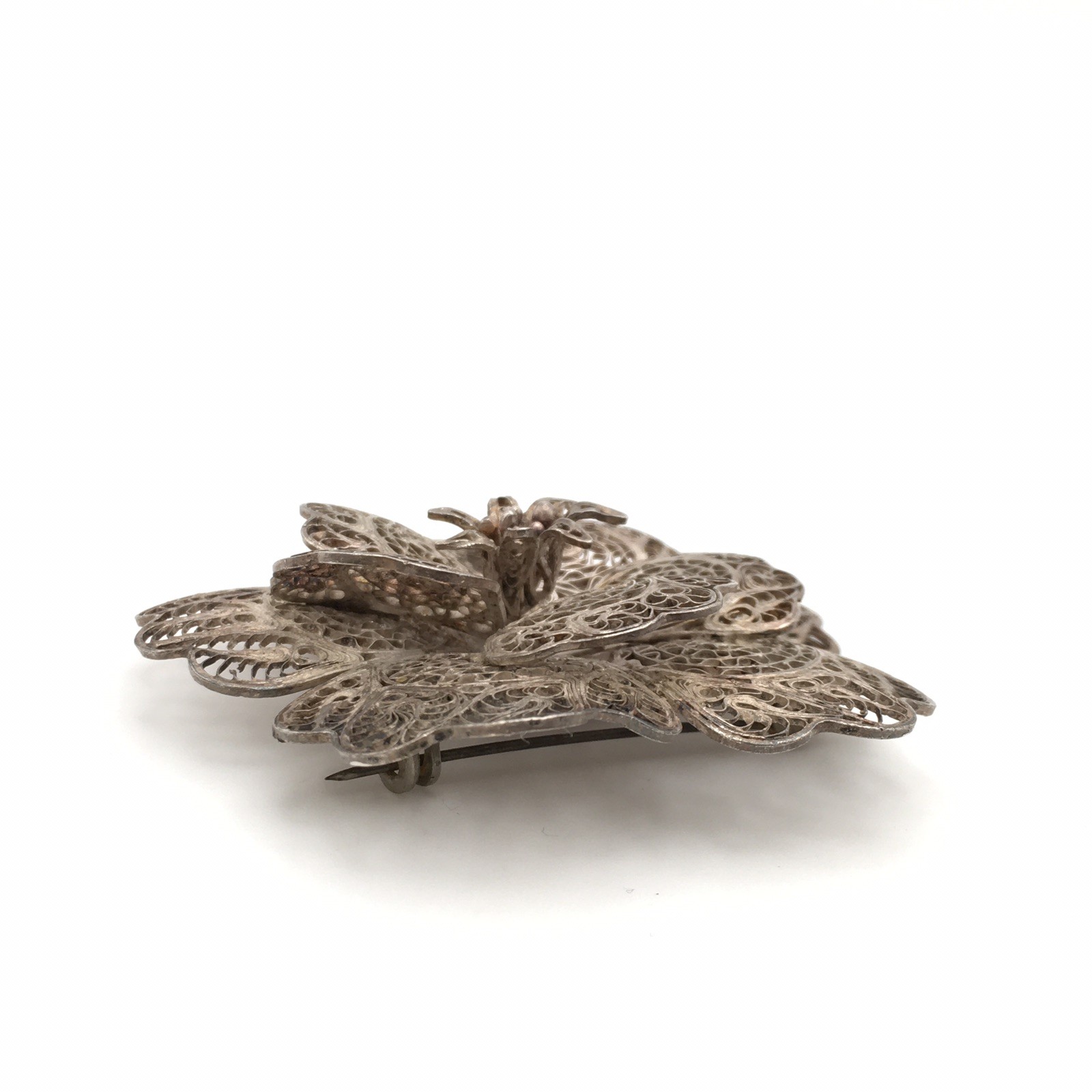 11.8g Vintage Sterling Silver Filigree Flower Pin Brooch Marked CMS Mex 925 #68
