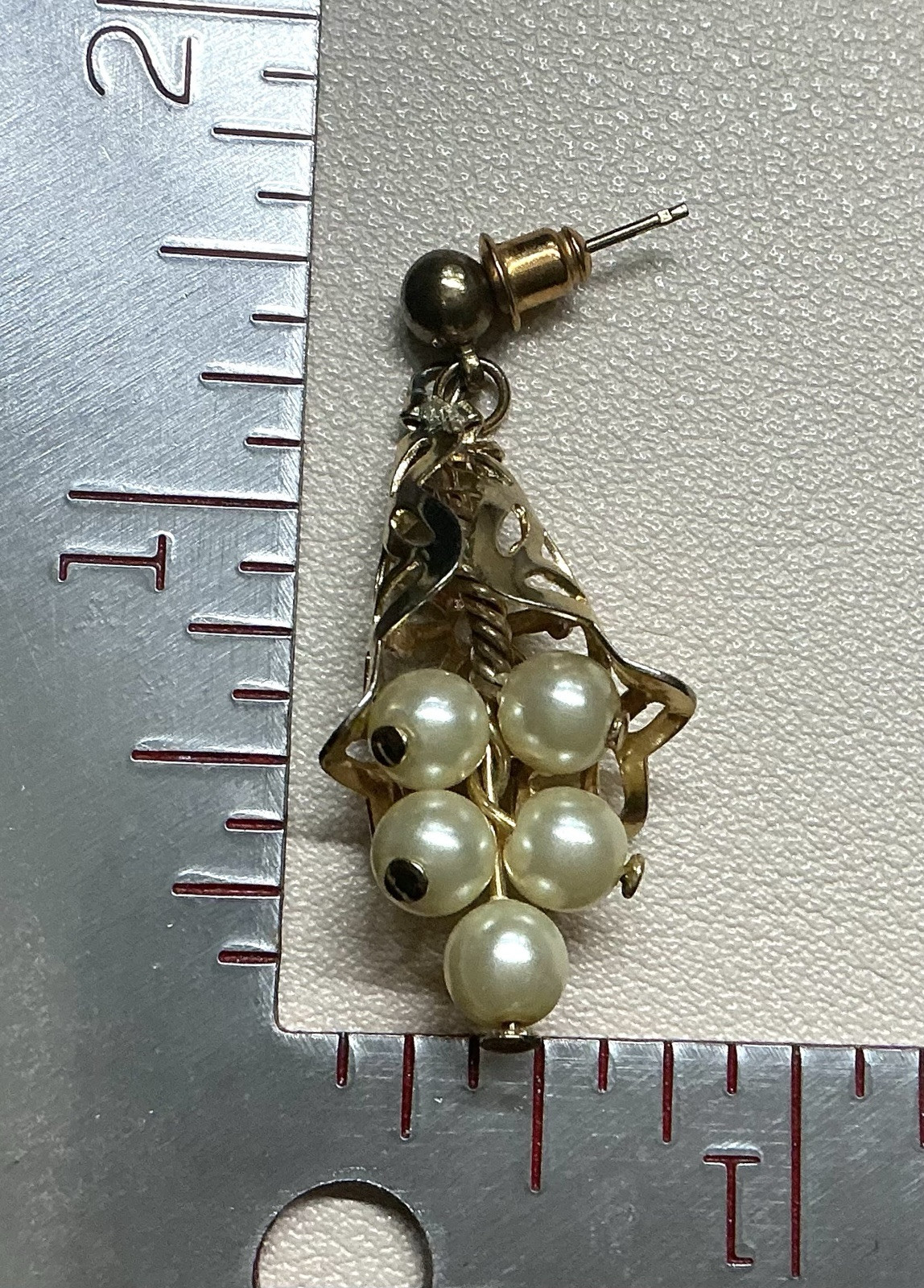 Earrings Cluster Bunch of Pearls Gold Tone Filigree Mounting Stud Post 1950s