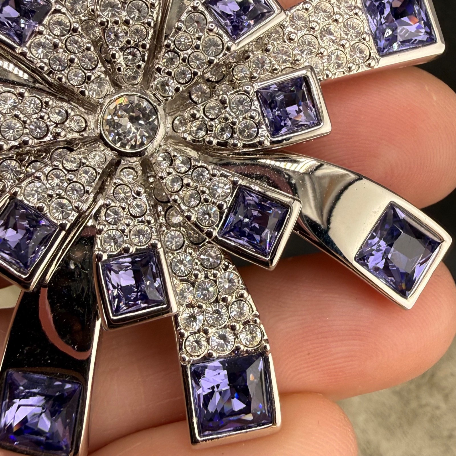 Vintage Swarovski Brooch Purple Starburst Silver Tone