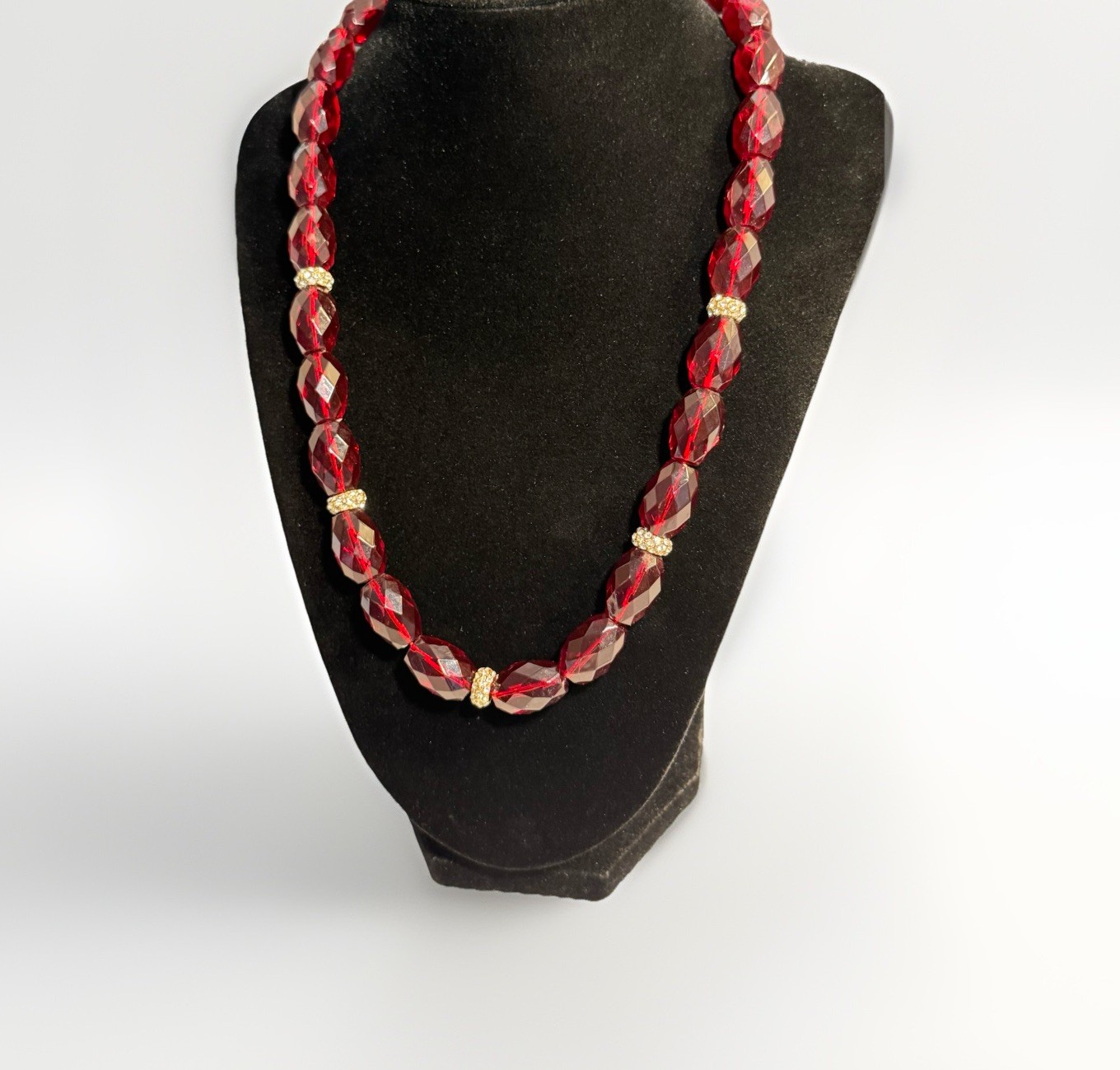 Chaps Ruby Red Acrylic Cherry Bead Crystal Accent Necklace WITH TAGS