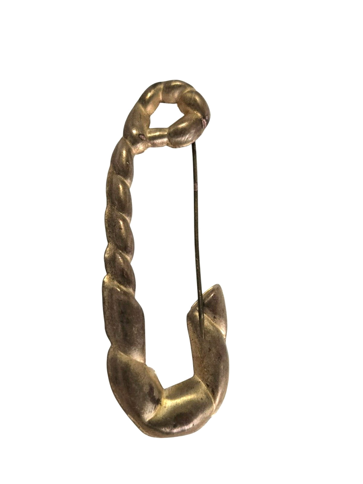Vintage Lightweight Stylized Safety Pin Shaped Stamped Brooch w/ C Clasp
