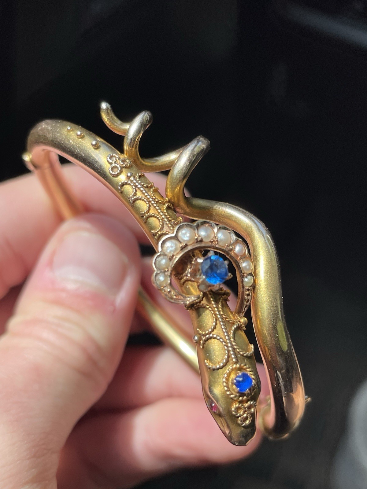 ANTIQUE VICTORIAN ESTRUSCAN SOLID GOLD SNAKE BANGLE BRACELET! 17GR!