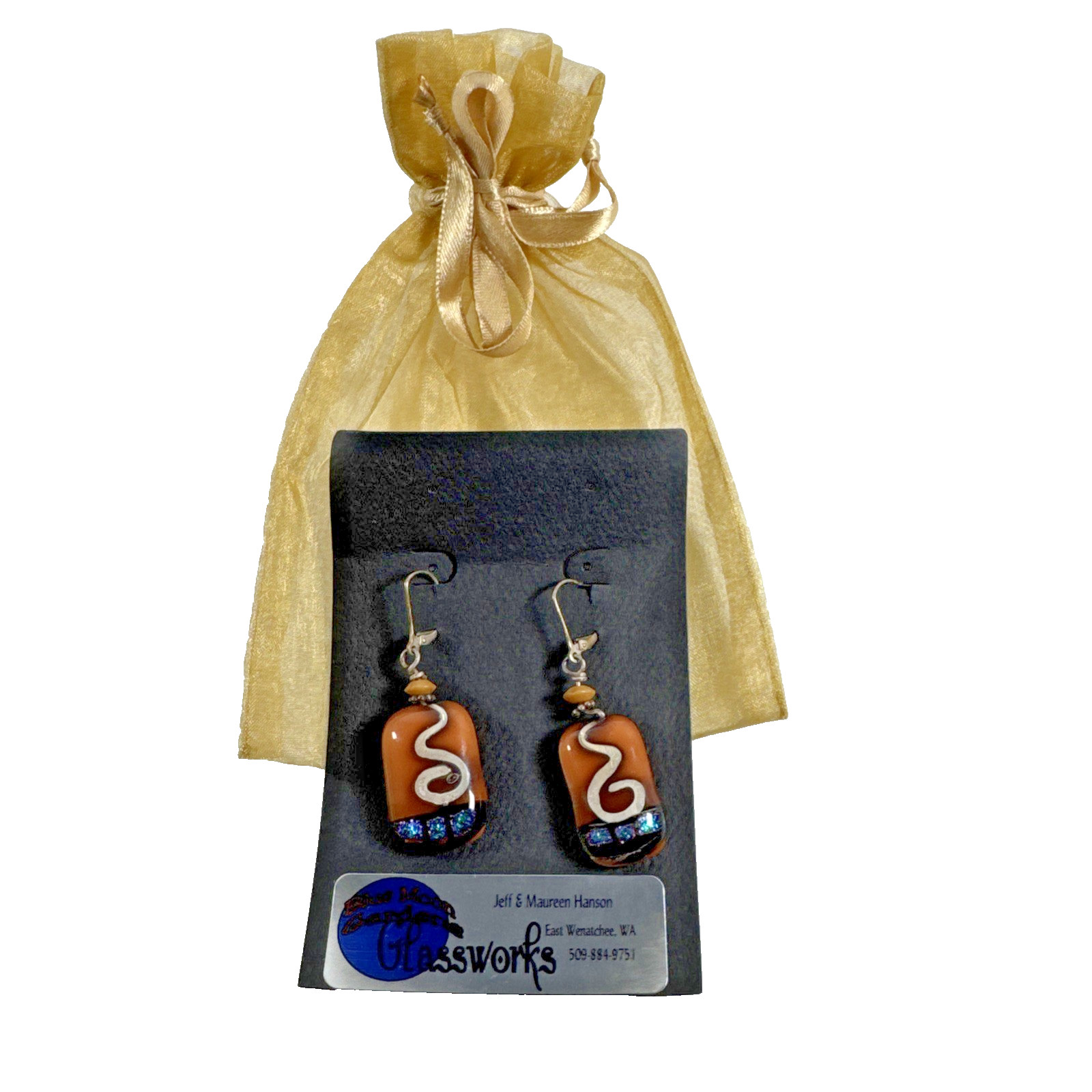 NEW OLD STOCK 80S VTG BLUE MOON GARDEN GLASS WORKS STUDIO 925 DANGLE EARRINGS