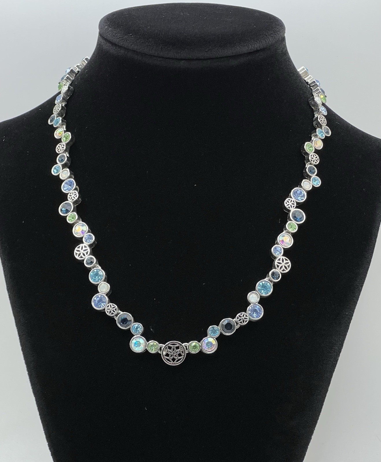 Lia Sophia “Happy Hour” Retired Necklace w/Crystals In Blues, Green & AB Colors