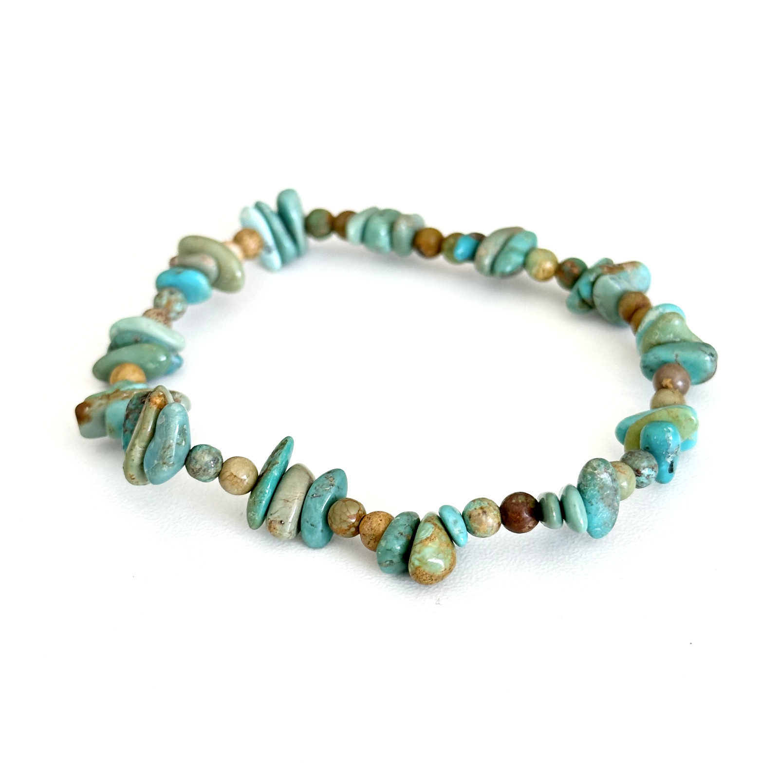 Vintage Turquoise Gemstone Beaded Nugget Stretch Style Bracelet 7.5″