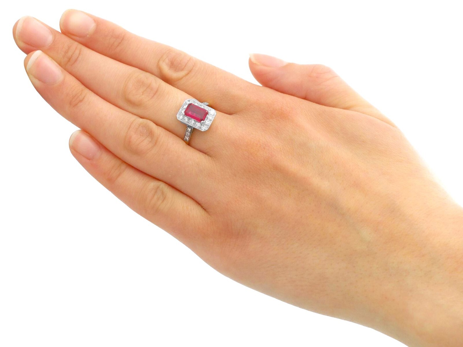 Antique Synthetic Ruby and 0.78 Ct Diamond, 18k Yellow Gold Dress Ring